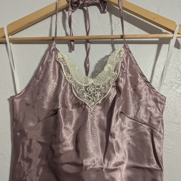 Vintage Y2K Fairy Pink Satin Ethereal Soft Feminine Romantic Sexy Lace HalterTop - Picture 5 of 14